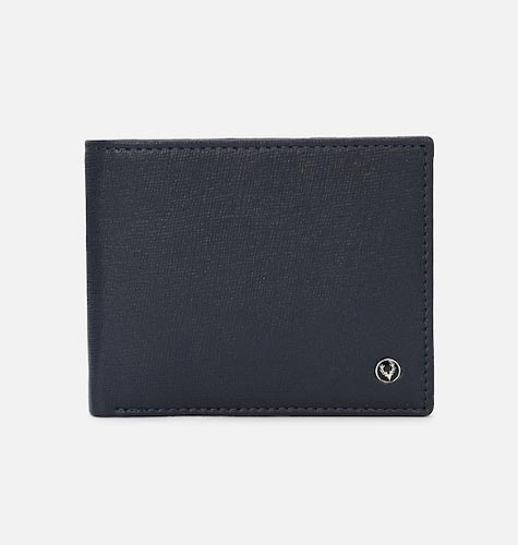 Men Navy Blue Leather Two Fold Wallet